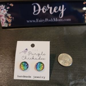 Rainbow Leopard Cabochon Earrings 12mm